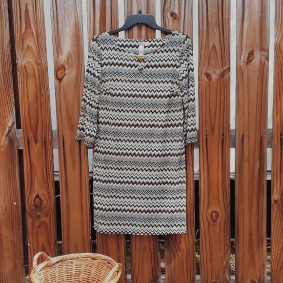 Boho Chic 3/4 Sleeves Shift Dress Size Petite M - Picture 1 of 6